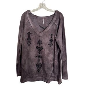 Free People Burnt Out Brown Women’s Size SP Embroidered Shirt Distress Top